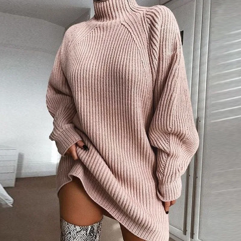 

Long Raglan Sleeve Semi-turtle Neck Dress in New Knitwear in Autumn and Winter of 2023