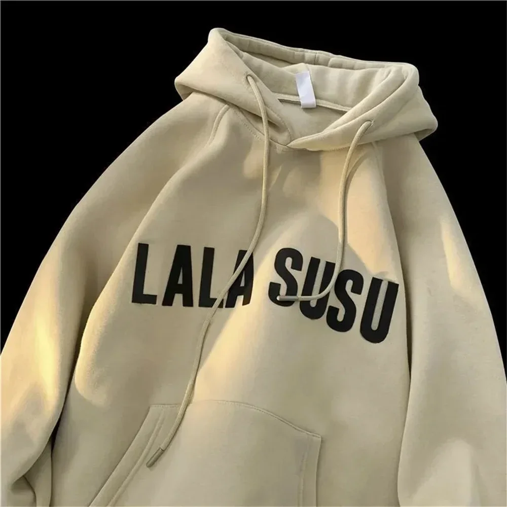 Harajuku Hong Kong Style Spring Autumn Men's Hoodies Chic Academy Style Plush Hooded Hoodies Unisex Loose Women Sweatshiirt Coat
