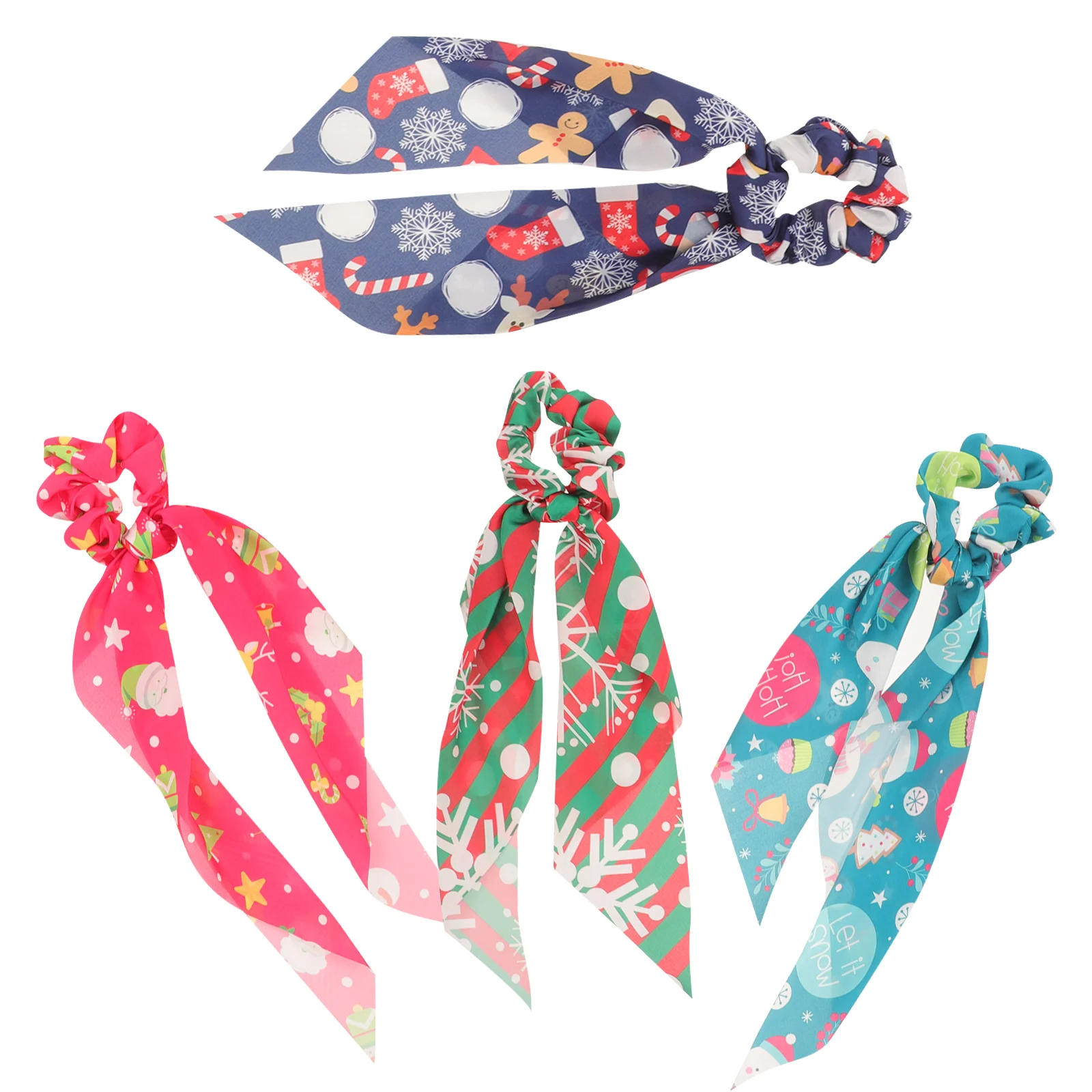 

4 Pcs Christmas Ribbon Hair Tie Decorations for Women Accessories Rings Halloween Girl Bands Elastic Ropes Ties Fabric