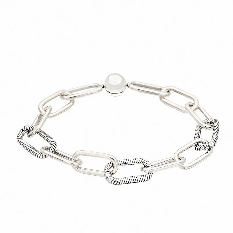 

Authentic 925 Sterling Silver Me Link Snake Chain Pattern Circular Clasp Bracelet Bangle Fit Bead Charm Diy Fashion Jewelry