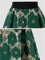 Summer Boho Lace Skirts Women Vintage Mesh Hollow Out Plus Size Skirt Elastic Waist Elegant  A-Line Midi Saias Black Red Green - Image 6