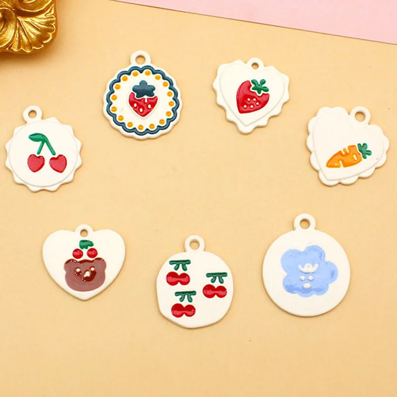 

New 10pcs/lot Painting Rabbit Strawberry Fruit Bear Charms Pendant DIY Necklace Earrings Keychain Charm for Y2k Accessories