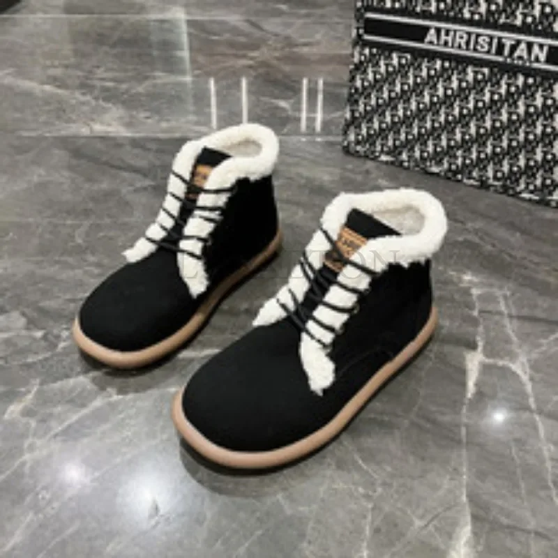 

BeauToday Snow Boots Women Cow Suede Leather Lace Up Ankle Boots Warm Wool Ladies Winter Fur Shoes