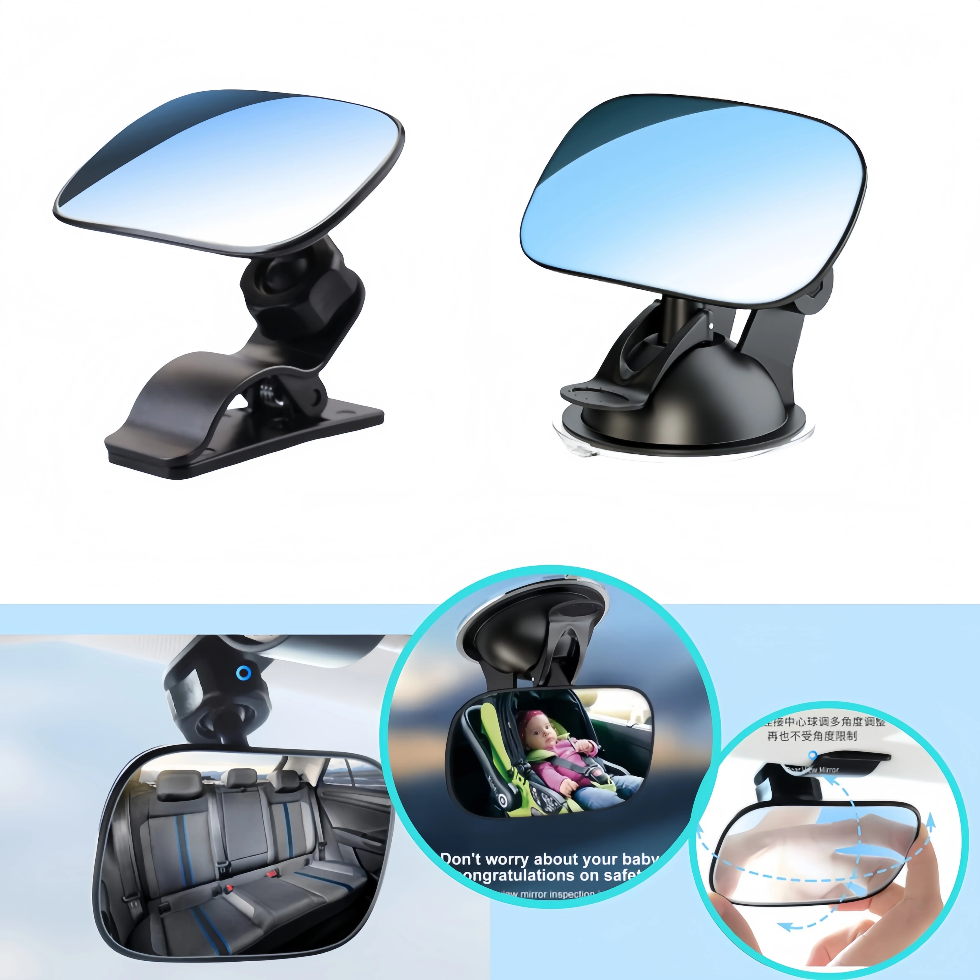 Universal 360 Adjustable Car Baby Safety Mirror Rear Facing Car Seat Wide Angle View Anti Glare Monitor Kids Child Care