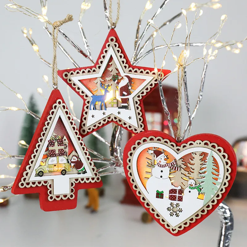

Christmas Tree Wooden Pendant Santa Elk Light Ornaments Merry Christmas Decoration for Home 2022 Navidad Garland New Year 2023