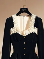 Vintage Luxury Lace Long sleeve Velvet Top Women Elegant Ladies Sequin Tunic Shirt Female Office Party Wear Top 2024 Korean New - Image 5