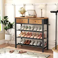 Shoe Rack, 4 Tier Shoe Organizer for 9-12 Pairs of Shoes, with 2 Drawers, 3 Fabric Shelves and Wooden Top 2