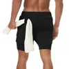 Men's Fitness Workout Shorts 2-in-1 Compression Shorts Quick Dry Breathable Running Double-layer with Towel Pocket Short Pants 6