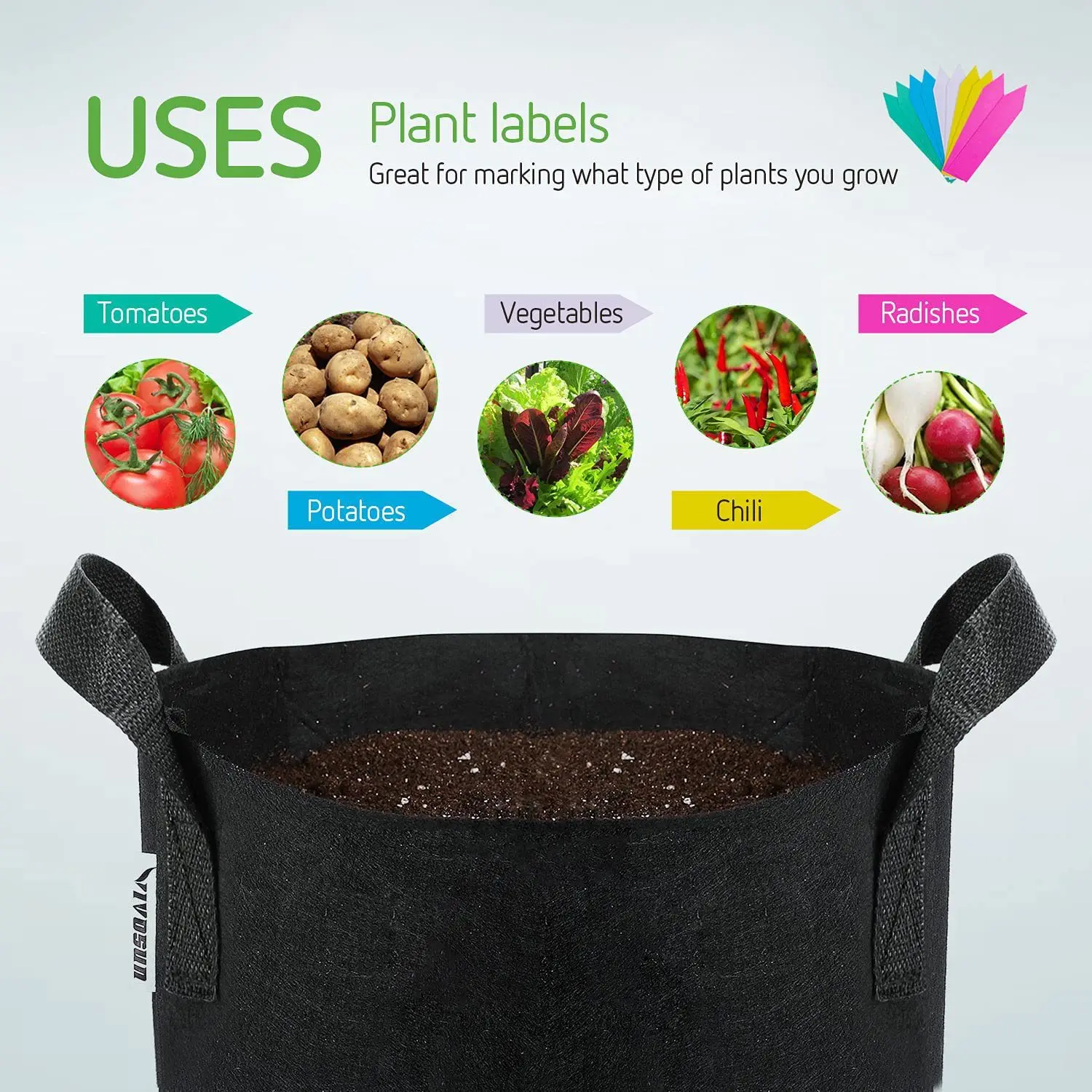 5/7/10/15 Gallon Grow Bags Felt Grow Bag Gardening Fabric Grow Pot Nursery Vegetable Growing Planter Garden Flower Planting Pots
