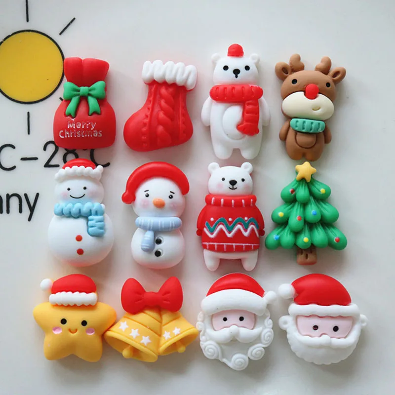 10Pcs-Pack-Mixed-Christmas-Resins-Flatback-Cabochon-Snowman-Santa-Claus ...