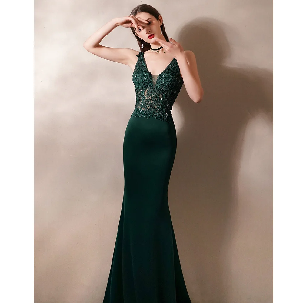 sachin and babi light blue dress Elegant Black Lace Green Halter Lace Mermaid Prom Evening Dress Sample  Sale Dress