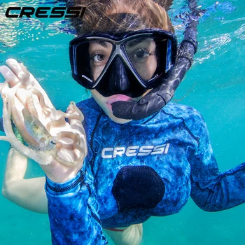 Cressi Diving Swimming Mask Snorkeling Set Scuba Snorkel Silicone Skirt Four-Lens Panoramic for Adults Pano4 Dry 1