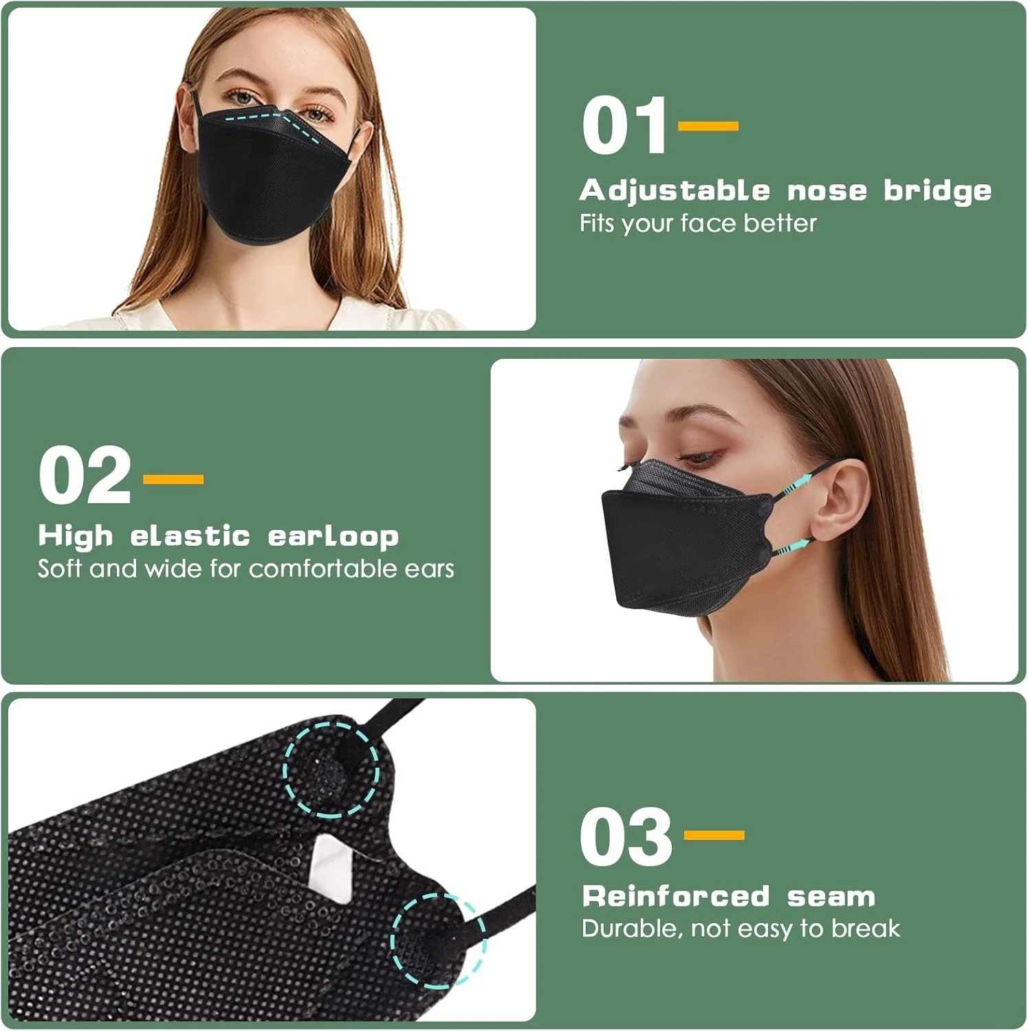 Vibrant 4-Layer Breathable 3D Fish Face Masks - 100 Pack