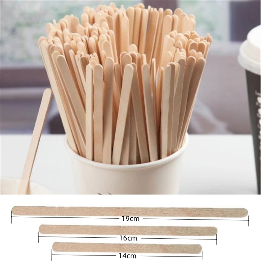 

50pcs Disposable Wooden Coffee Stirrers Hot Cold Drinking Stir Beverage Sticks Ice Cream Bars Treats Stick Bar Home Use