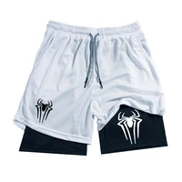Y2K Performance Shorts Men Spider Printed GYM Casual Sports Compression Shorts Workout Running Mesh 2 In 1 Sport Short Pants 2