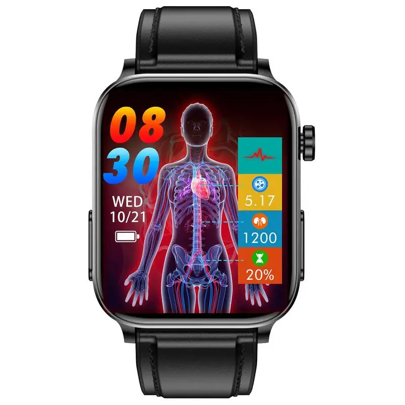 

1,96 дюймовые HD неинвазивные умные часы, измерение уровня кислорода в крови, пульсометр, водонепроницаемые беспроводные мужские и женские умные часы