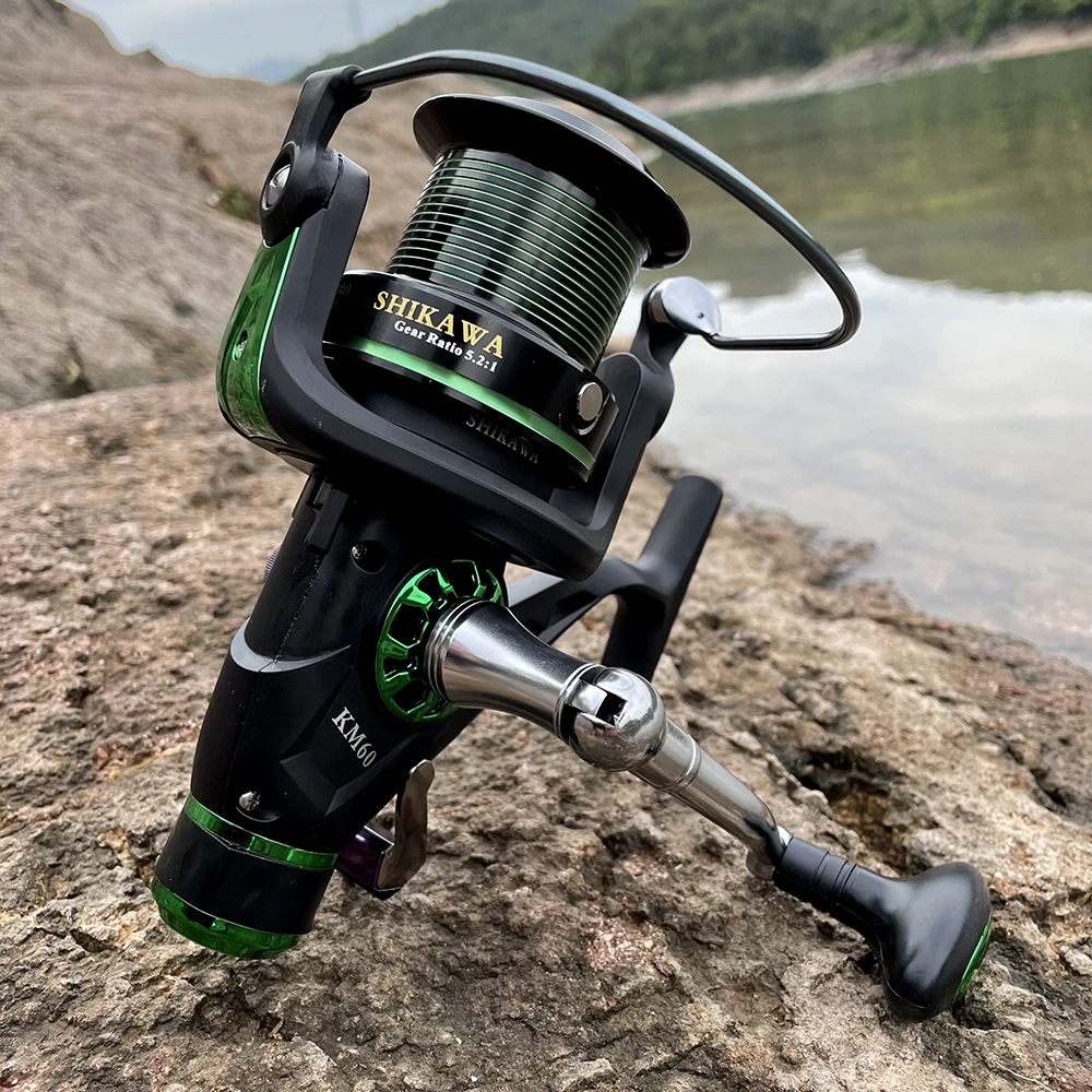 

GHOTDA Green Spinning Fishing KM5000 KM6000 Spinning Fishing Reel Metal Spool Left/Right Handle Fishing Reel Wheels