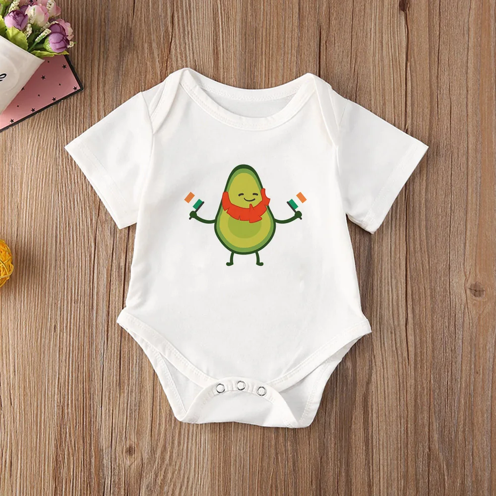 

Cartoon Avocado Print Round 2023 Baby Summer Clothing Baby Clothes Neck Short Sleeve Bodysuit For Baby Girl Boy Clothes