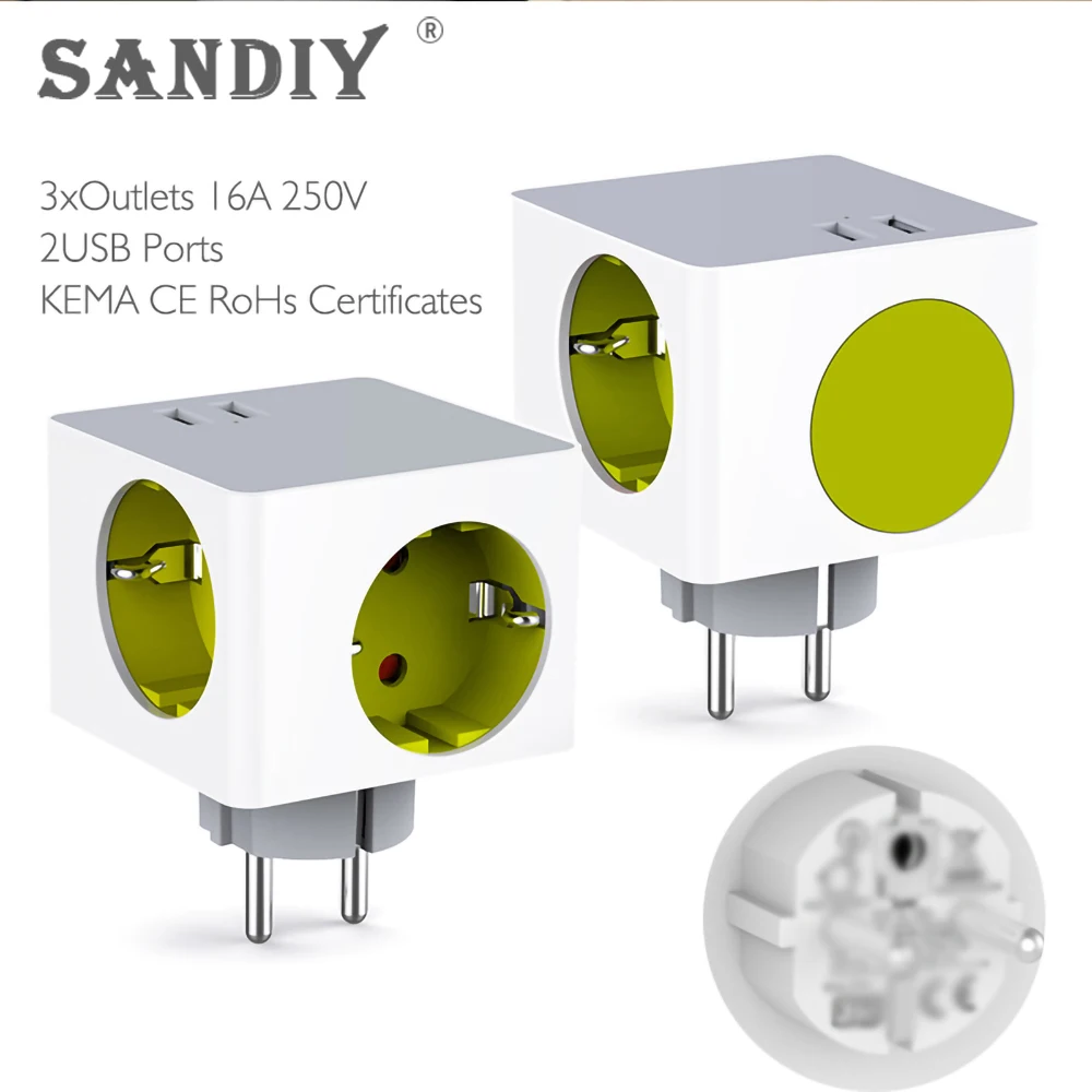 SANDIY  Ʈ ÷  ܼƮ EU 16A 220V  Ȯ   , 3 ÷ 2 USB Ʈũ  