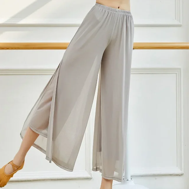 Women Modern Dance Pants Mesh Nylon Loose Wide Leg Dancing Trousers Chinese Classical Dance Daily Ladies Yoga Pants