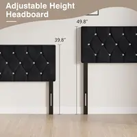 Queen Size Tufted Upholstered Headboard, Adjustable Height 39.8" to 49.8", Diamond Button Design, Easy Assembly in Classic Black 4