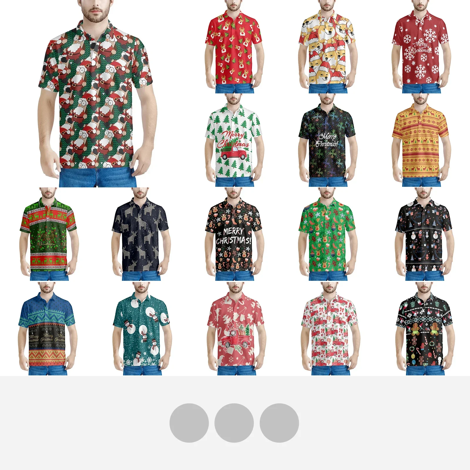 

Christmas Funny Santa Claus Green Background Fashion Clothing Men's Polo Shirt Short Sleeves Lapels High Quality Breathable Slim