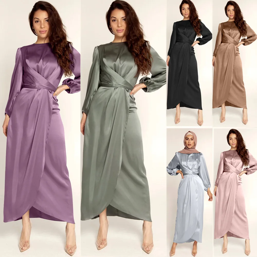 

Soft and beautiful corset dress, European and American Dubai satin long skirt