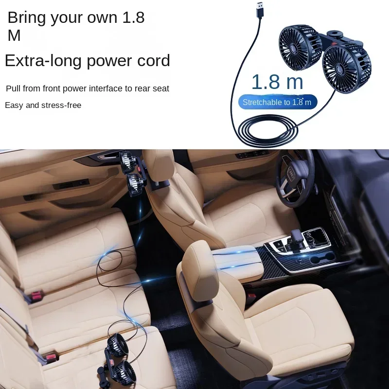 Car Seat Back Cooling Fan USB Charge Dual Head Fan 360 Degree Rotation Neck Portable Cooler for Summer Car Accessories