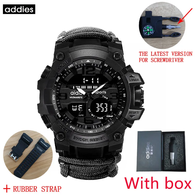 ADDIES Men's Fashion LED Military Watch with Compass 30M Men's Waterproof Sports Quartz Watch Electronic Digital Outdoor Watch 