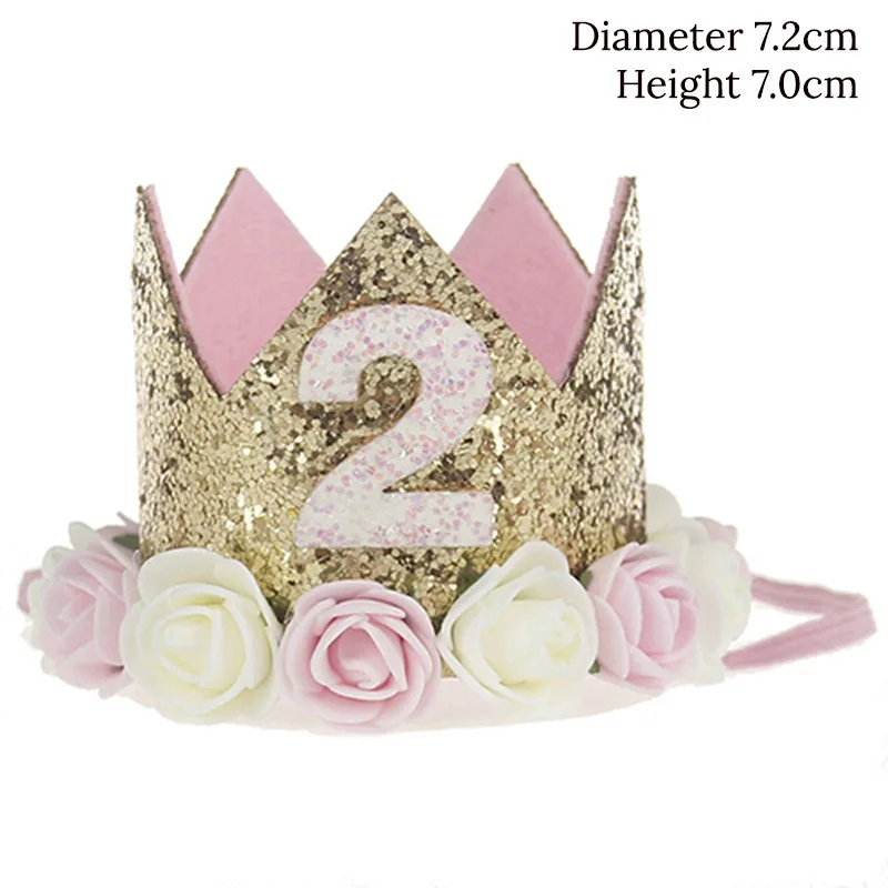 Venda quente elástico do bebê 2nd aniversário chapéu de cabelo banda presentes princesa coroa headwear headband foto adereços festa aniversário
