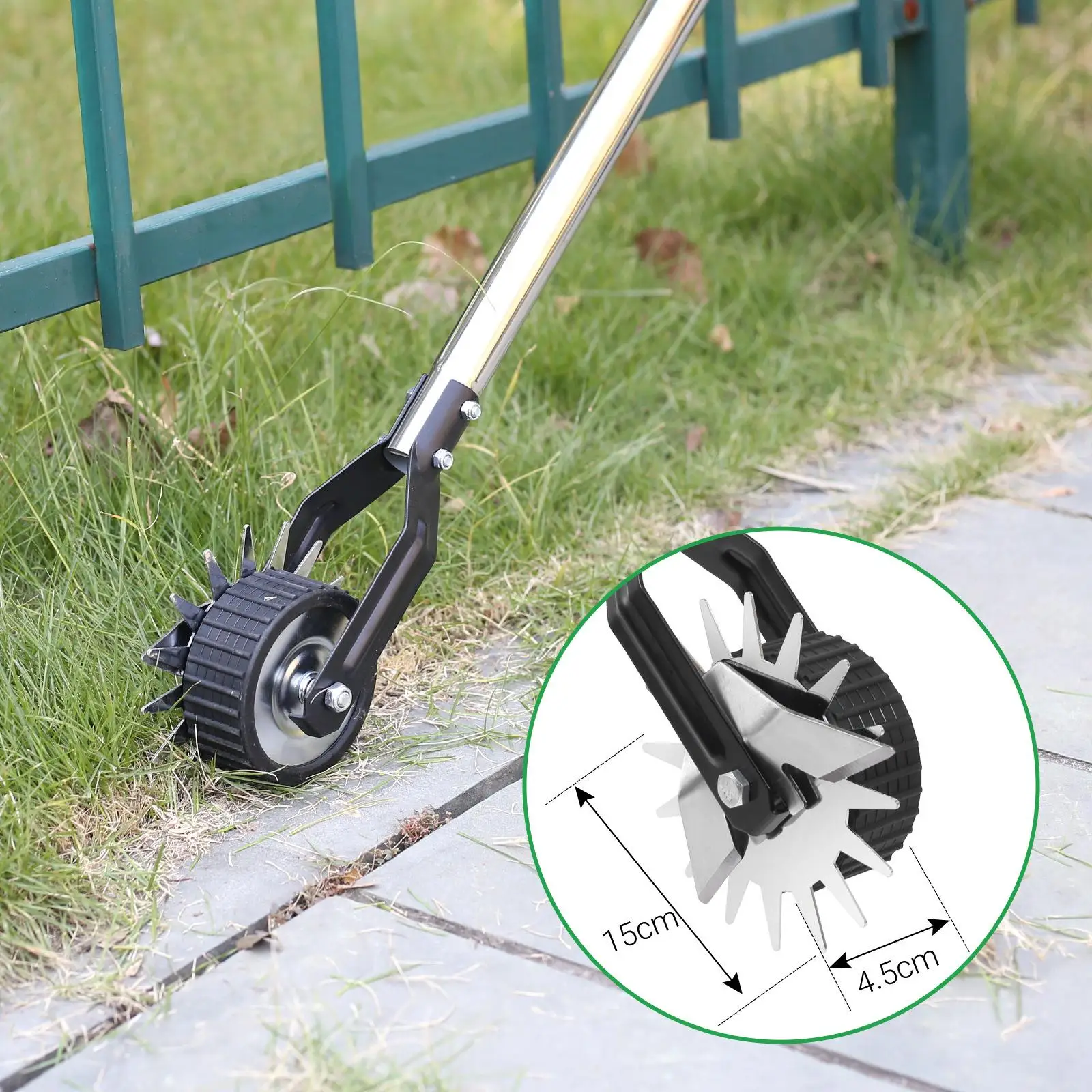 Lawn Edger Tool Wheel Rotary Edger Hand Saw Cordless Manual Lawn Edger Rotary Shear for Park Garden Yard Landscaping Sidewalk 4