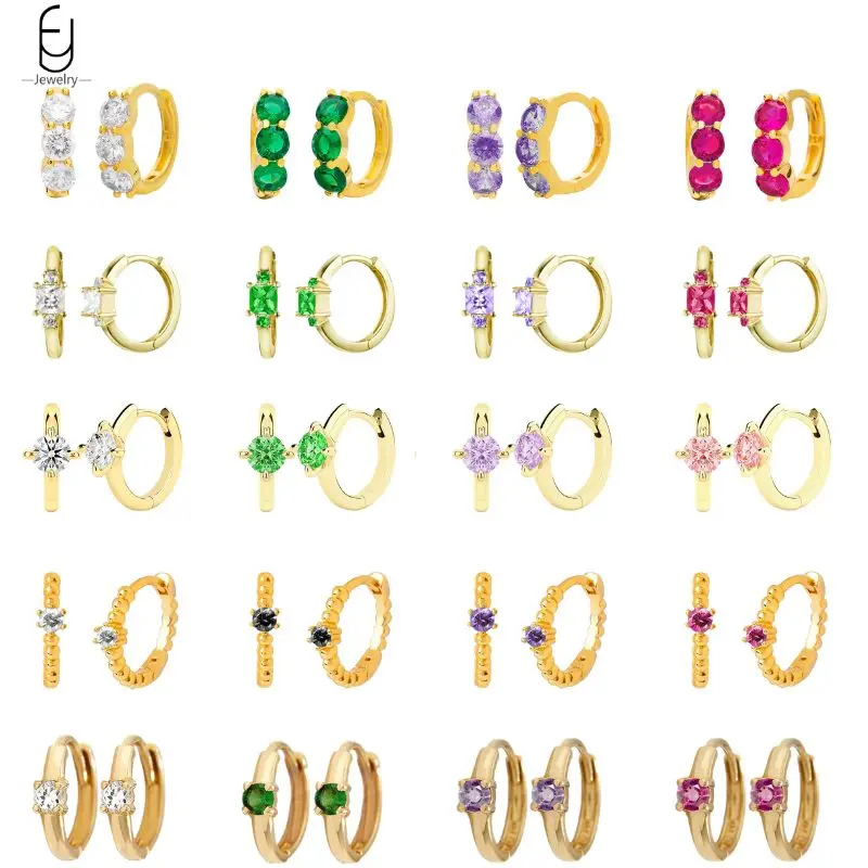 

925 Sterling Silver Needle Colorful Crystal Hoop Earrings for Women Exquisite Round Zircon Gold Earrings Fashion Jewelry Gifts