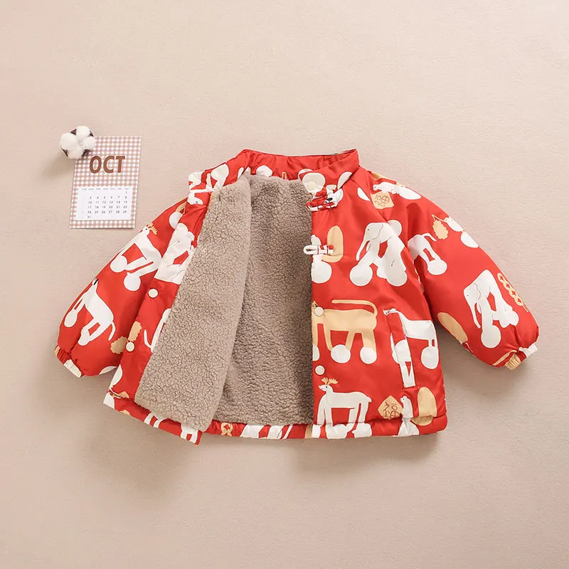 Boys Girls Winter Cotton Padded Jacket New Year's Velvet Clothes Baby Fleece Lined Coat Kids Christmas Tops Outerwear 1-7T
