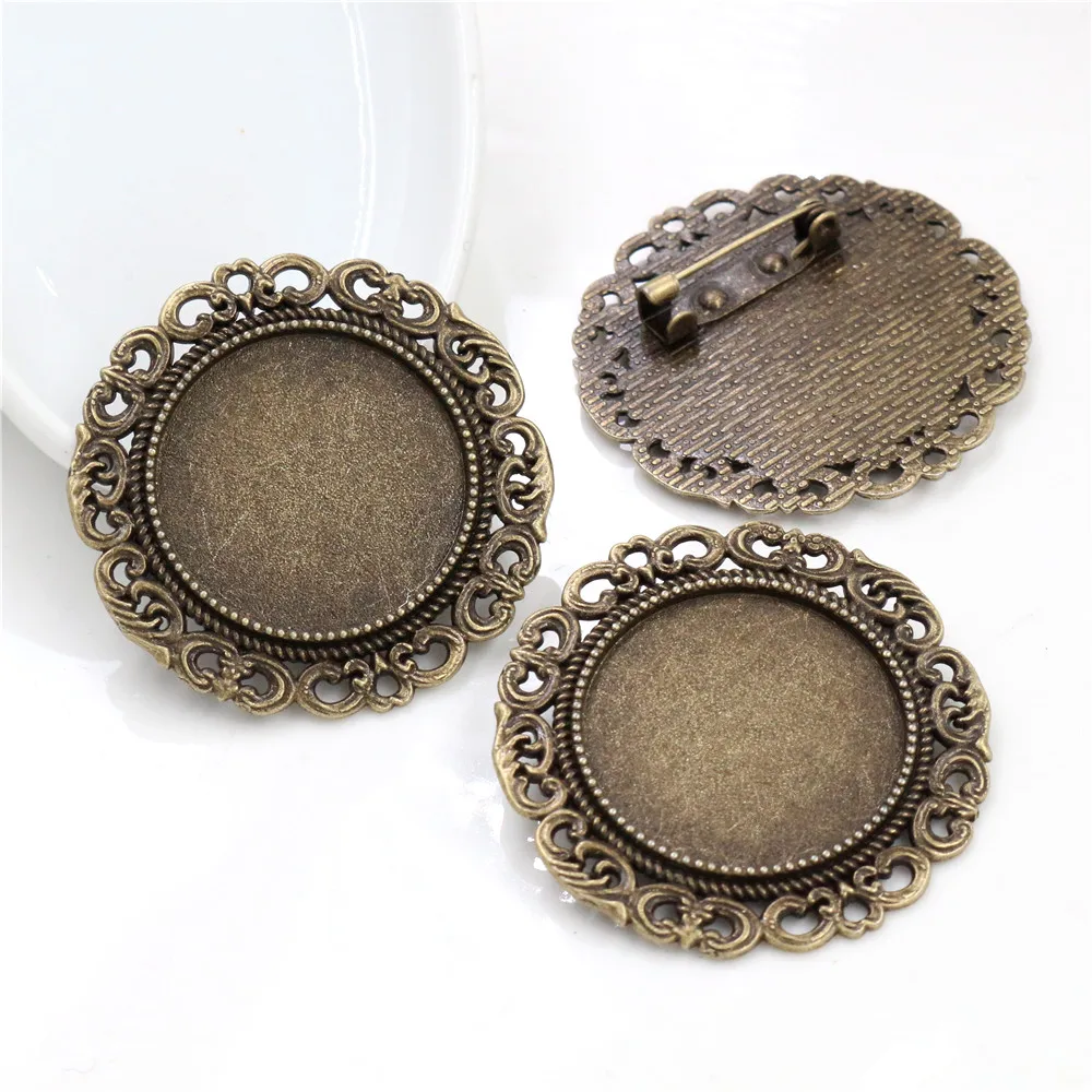 5pcs 25mm Inner Size Antique Silver Plated Bronze Colors Brooch Baroque Style Cabochon Base Setting