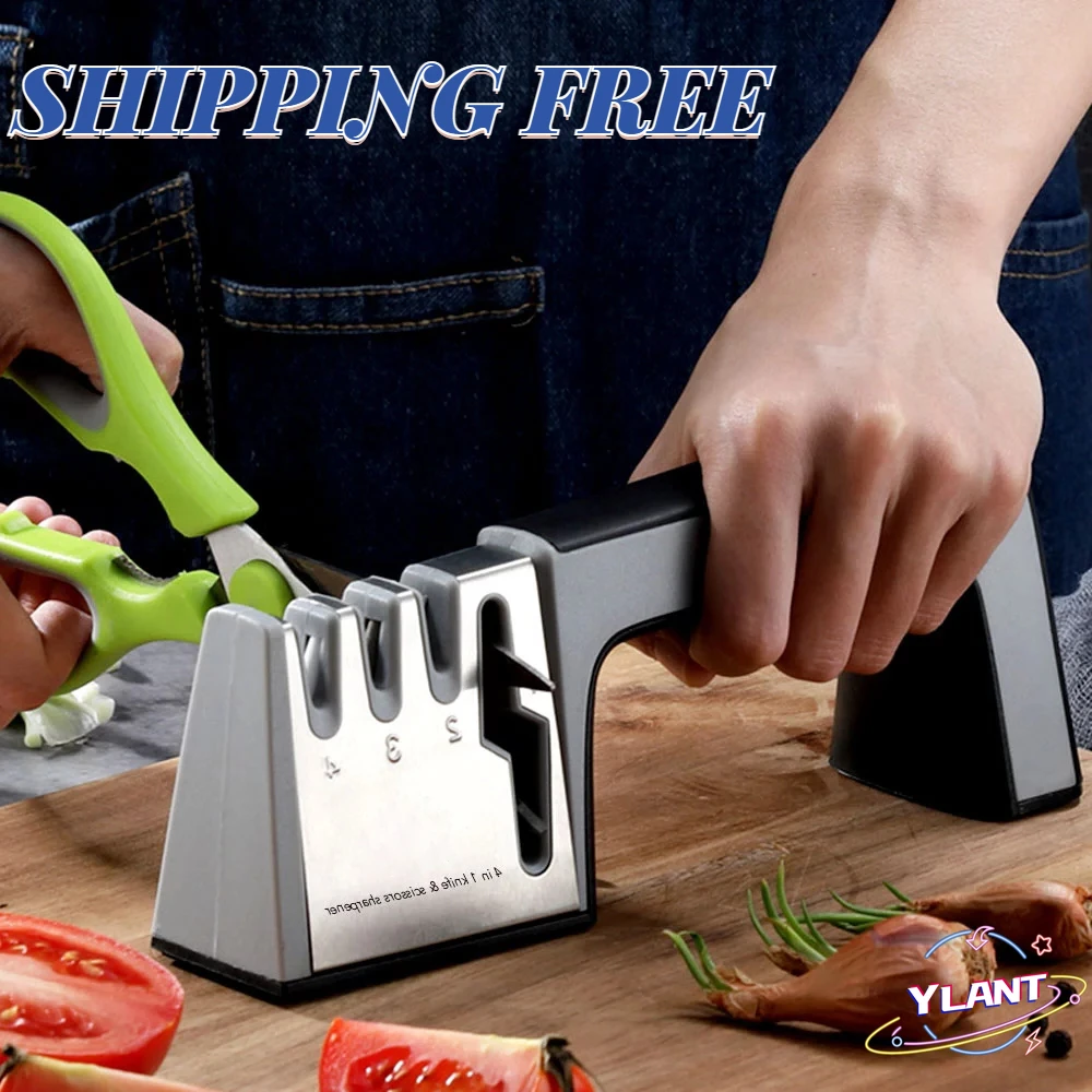 Knife Sharpener 4 in 1 Diamond Coated&Fine Rod Knife Shears and