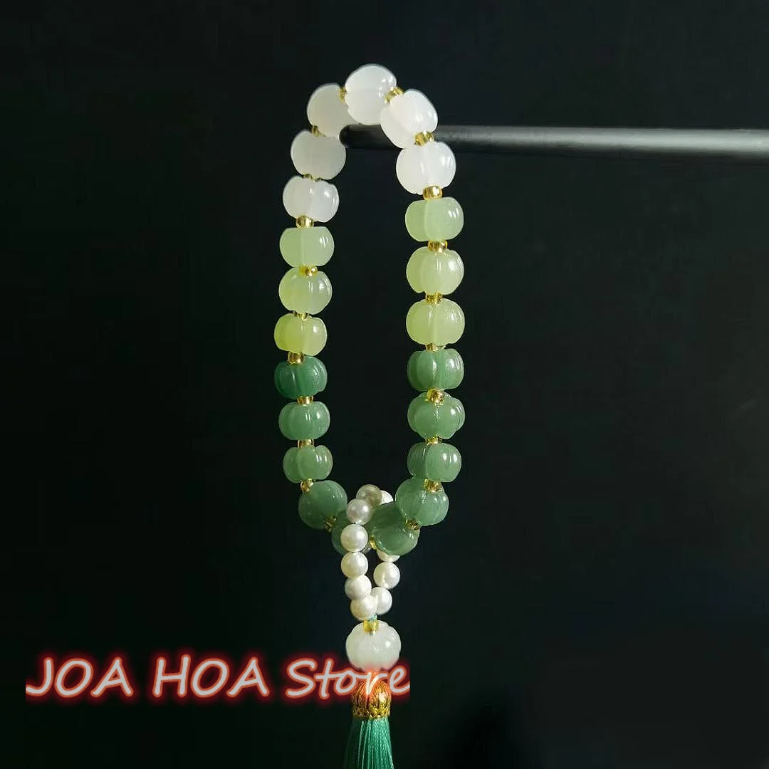 Hot Explosion White Green Gradient Jasper Rosary Hetian Golden Thread Jade Hand String Bracelet Round Beads Handring Jewelry