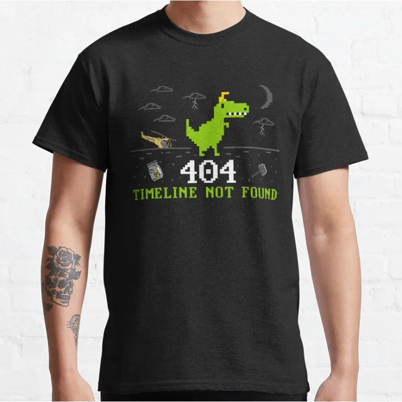 Lustiges 404 Offline Timeline T Rex 90er Jahre Cartoon Pixel Videospiel Dinosaurier T-Shirt für Männer große Erwachsene Tops S-6XL