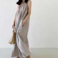 REALEFT Summer Cotton and Linen Tank Long Dresses for Women 2024 New Vintage O-Neck Sleeveless Strapless Dress Female - Image 2