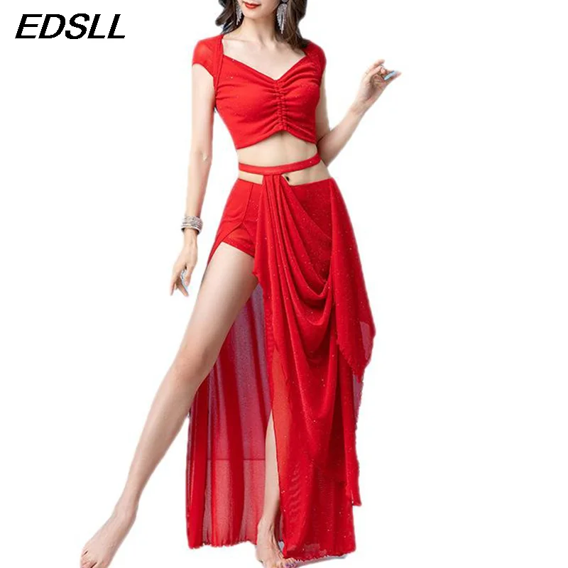 

Female Elegant Top Split Skirt Practice Clothes Suit Adults Bellydance Practice Training Suit Oriental Dance Suit Fairy Style