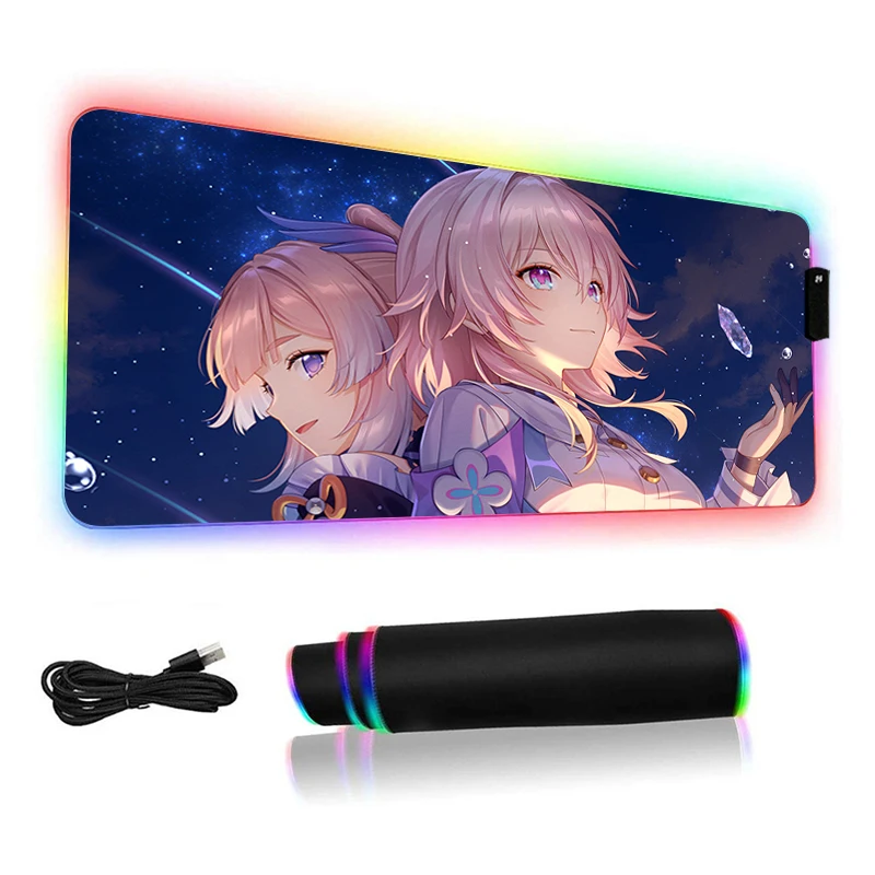 

RGB Mouse Pad Genshin Impact Pc Gamer Cabinet Backlight Desk Mat with Wire Non-slip Deskmat Accessory Large Led Rubber Mousepad