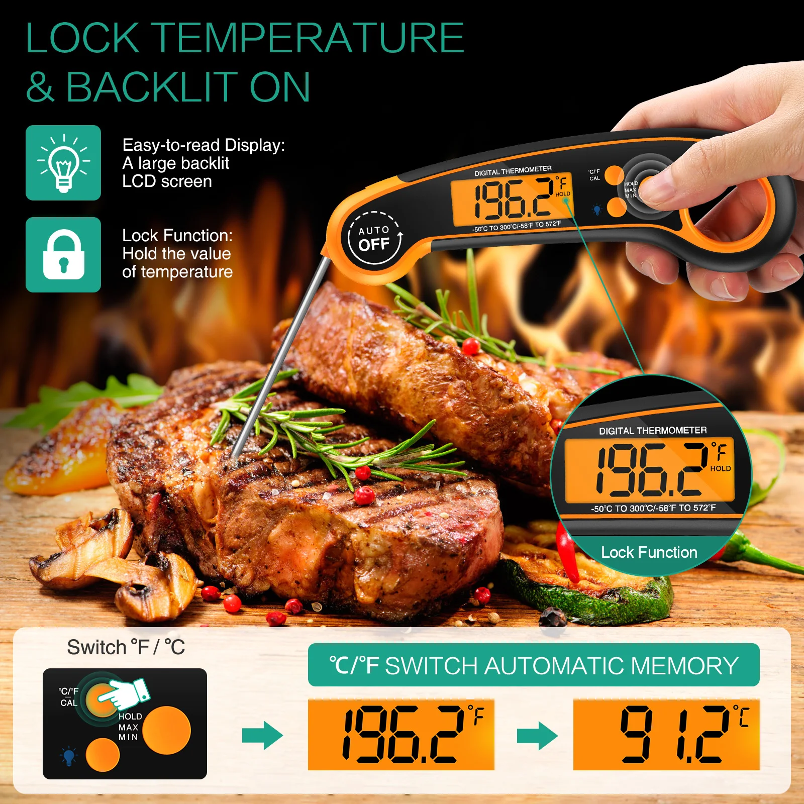 Electronic probe kitchen food thermometer meat cooking water milk