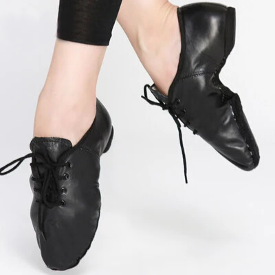 Cowhide Prime Jazz Dance Shoes for Men Women Tan Black Breath Lace-Up Soft Soles Dancing Sneakers Hip Hop Sturdy Dance Shoes 4