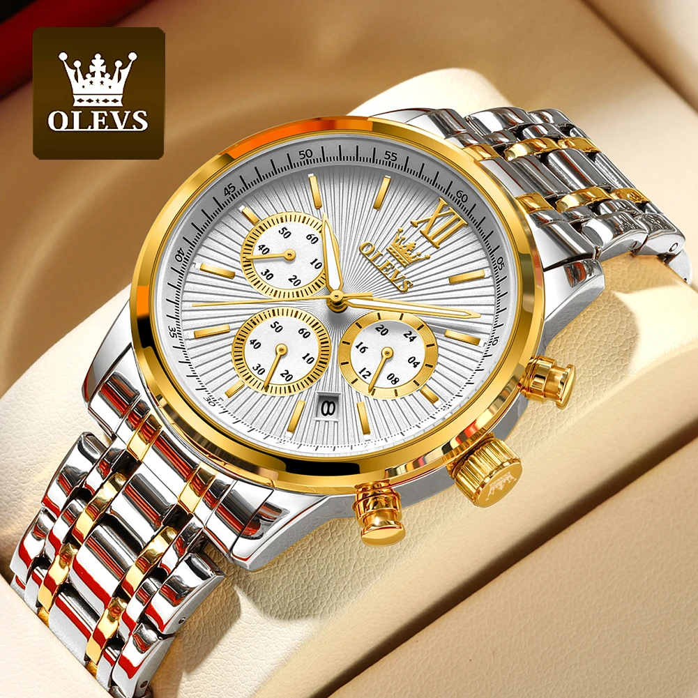 ساعة OLEVS الرسمية الحصرية للرجال بحزام ستانلس ستي...
