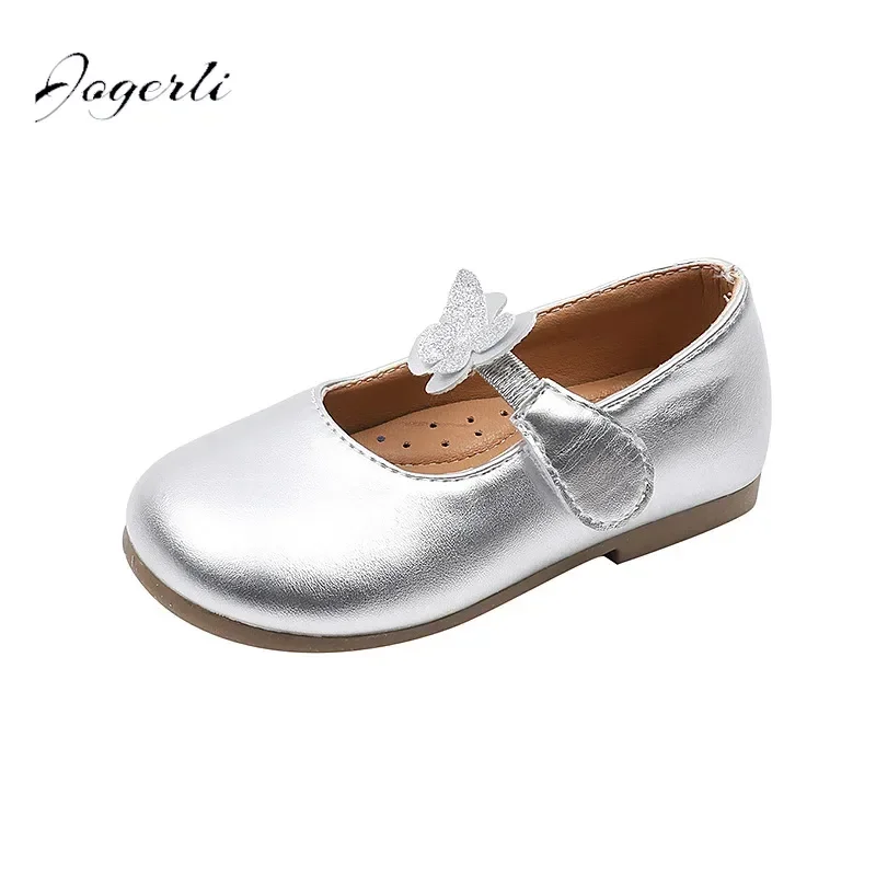 Spring Autumn Kids Girls Butterfly Small PU Leather Shoes New Soft-soled Princess Shoes Children's Loafer Flats