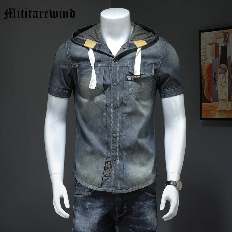 

Summer New European Y2k Jackets Hoodies Denim Men's Coats Half Sleeve American Style High Street Versatile Hip Hop Streetwear