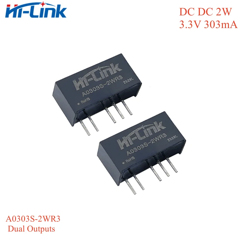 

2pcs/lot Hi-Link DC DC A0303S-2WR3 2W ±3.3V ±303mA Power Supply Module Household Dual Output ic DCDC Intelligent Converter Mini