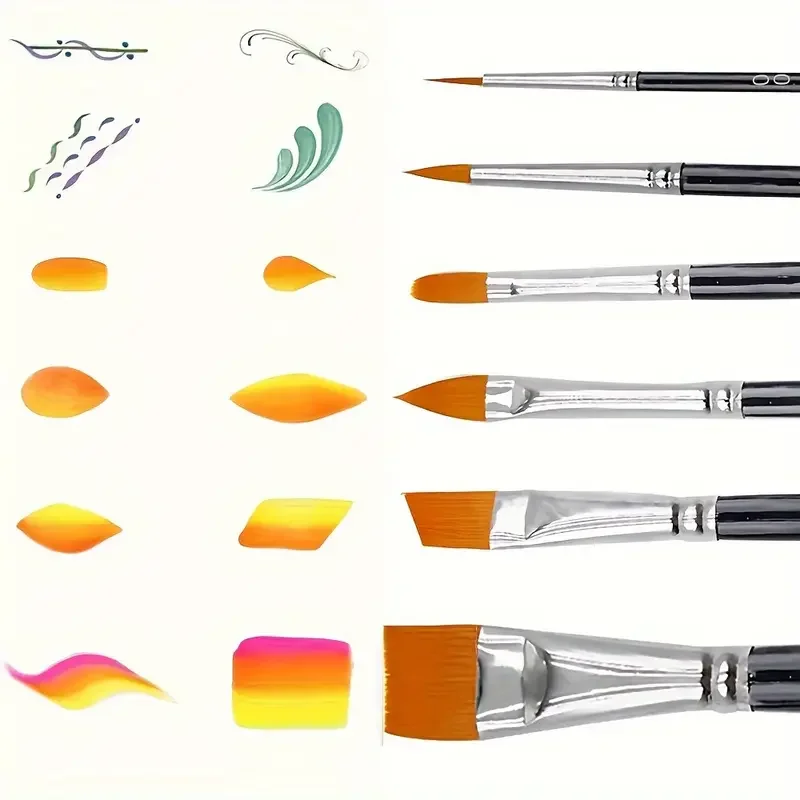 6-Piece Professional Nylon Artist Brush Set - Multi-Function Paint Brushes for Acrylic, Watercolor, Oil, Gouache Painting - Easy 3
