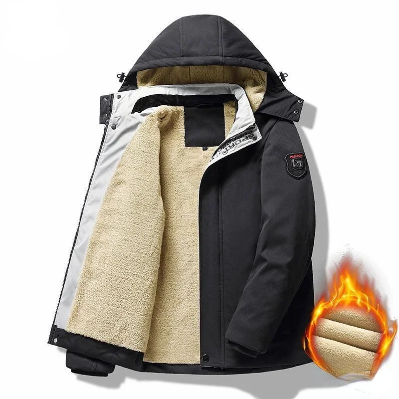 Men's Winter Jackets Hooded Warmth Men's Coat Cashmere Men's Jacket Plush and Thicken Parkas Loose Pure Cotton fur Lined Coat