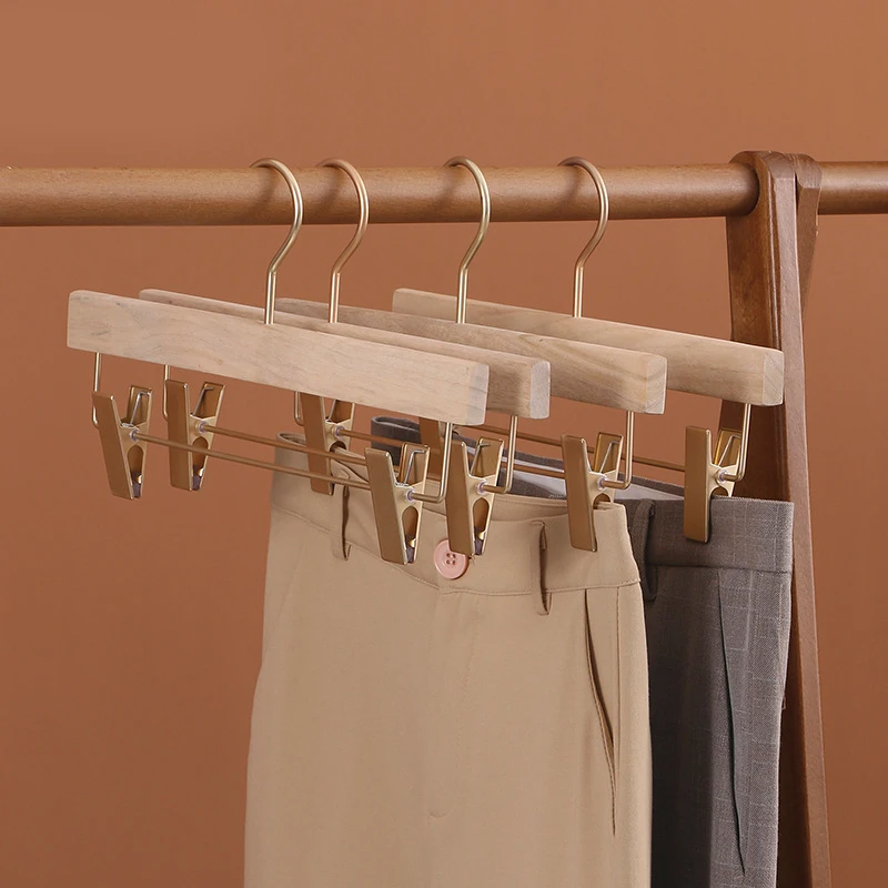 

Solid Wood Pants Hanger 5pcs Natural Beech Wooden Clothes Hangers For Trousers skirt Socks Display Drying Racks Pants Organizer