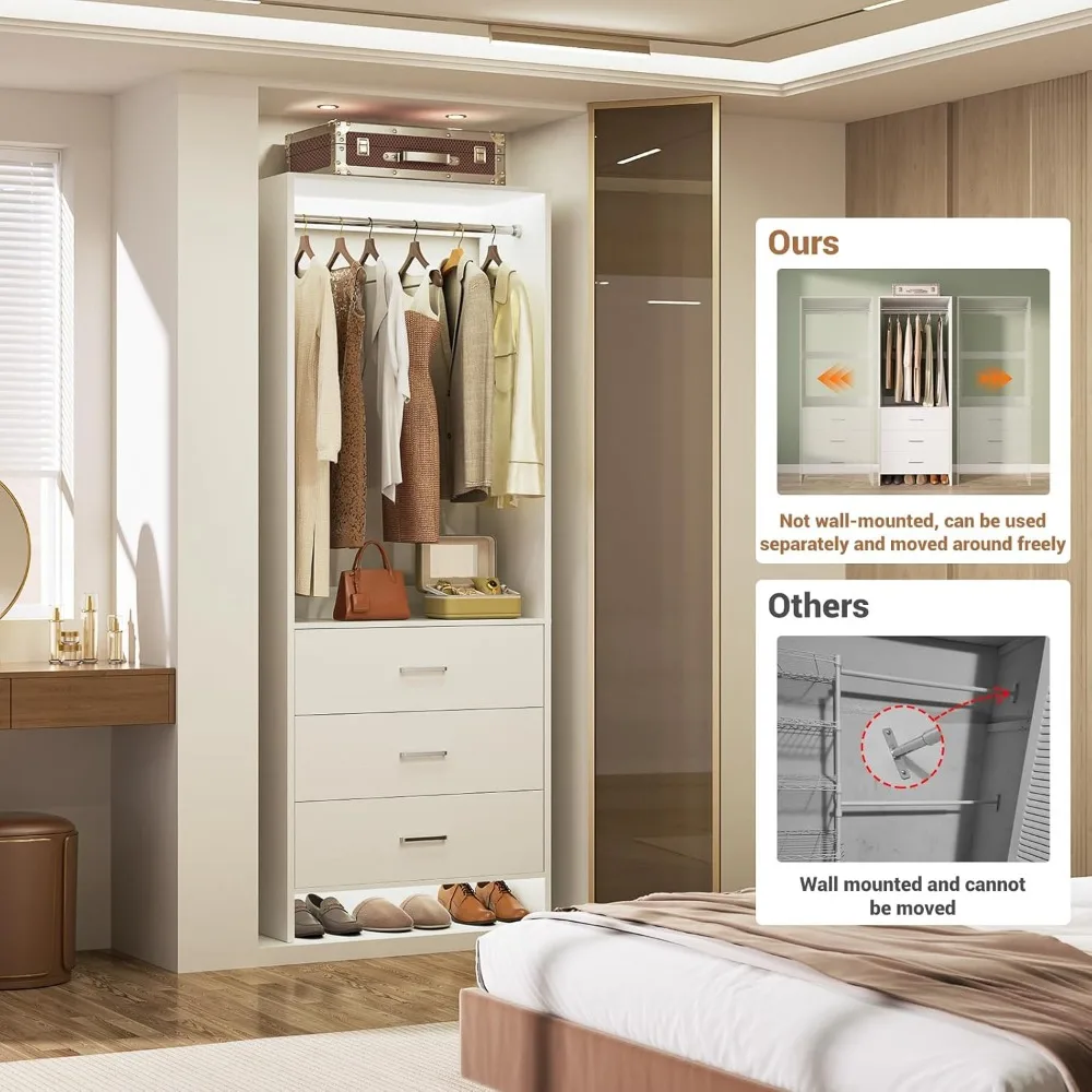 2FT Closet System with 3 Drawers, 24’’ Closet Organizer, Wood Closet Organizer System